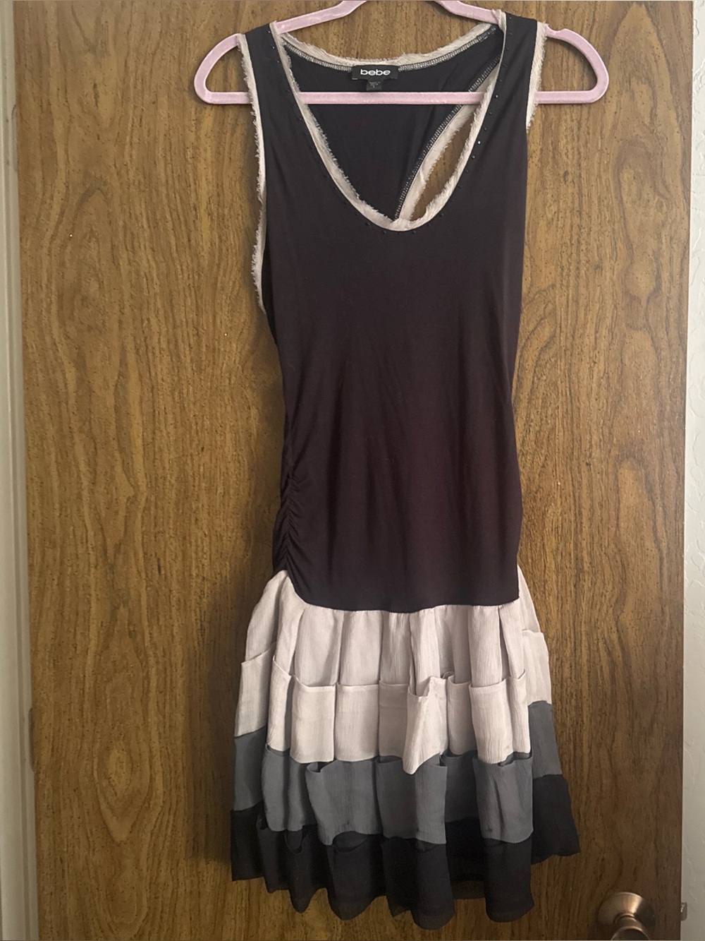 bebe Black, Cream & Gray Tank Top Tiered Dress